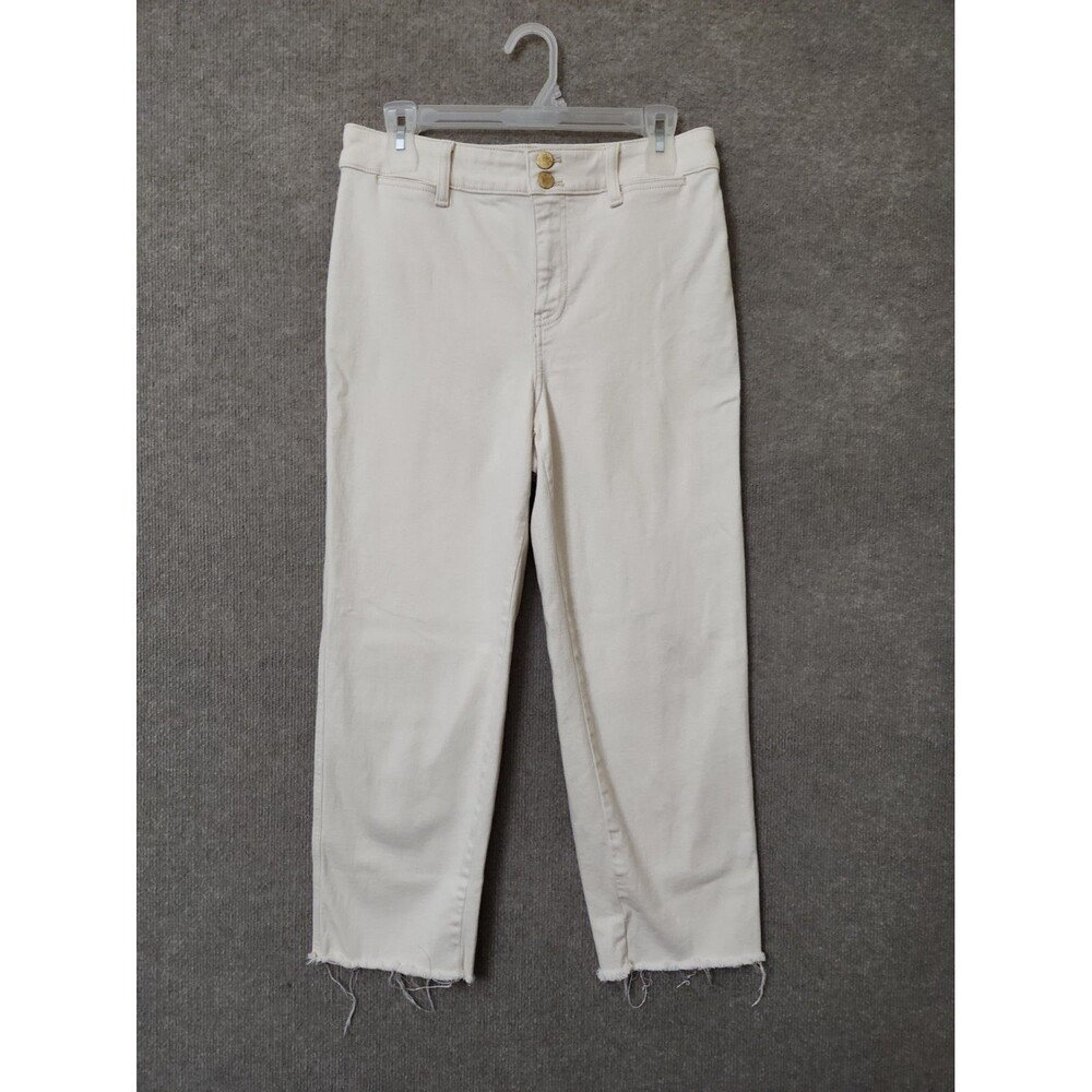 Talbots Easy Straight Ankle Jeans Womens 6 Petite Ivory Raw Hem Stretch